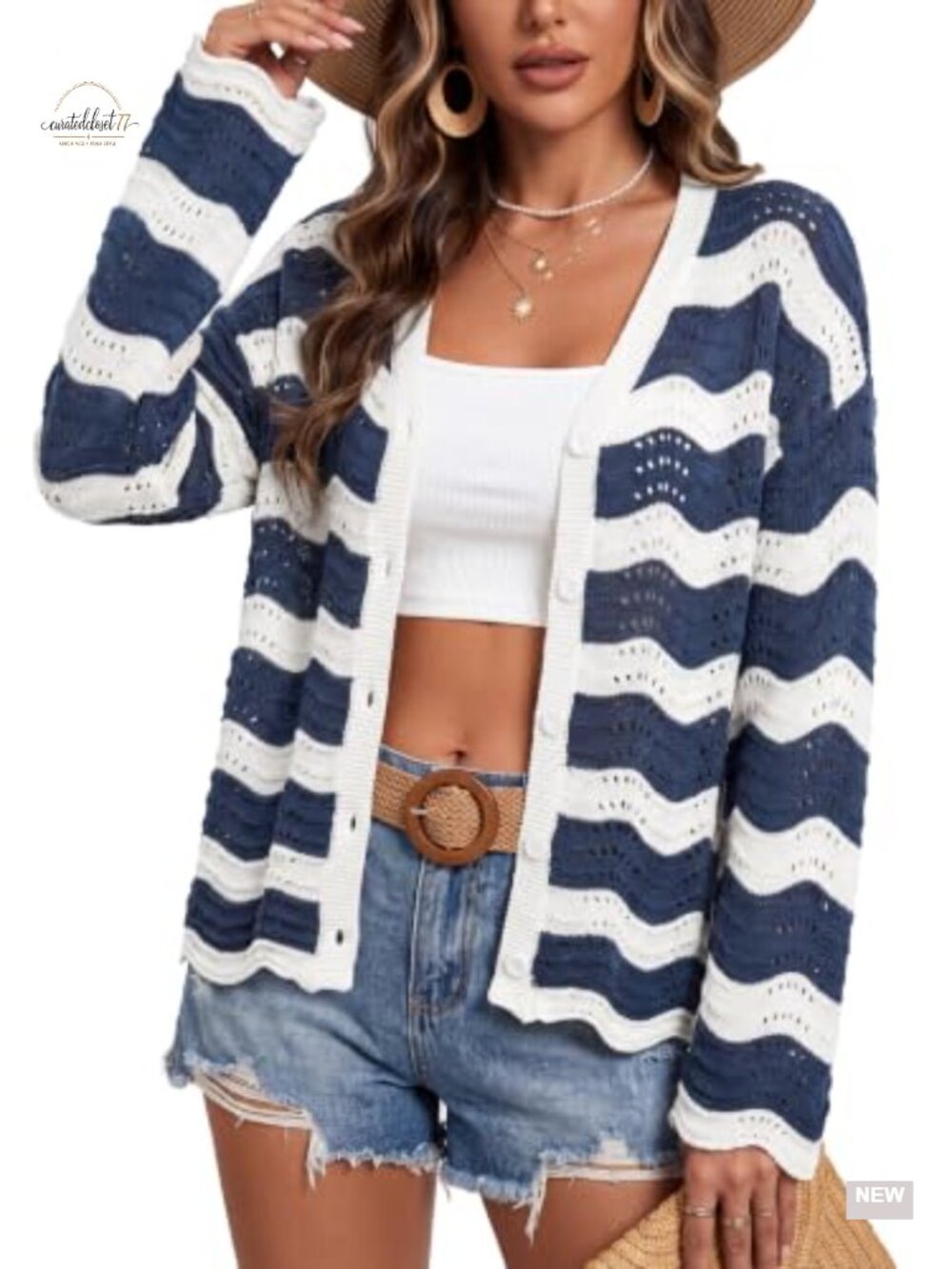 Linen Blend Oversized Crochet Cardigan Button Up